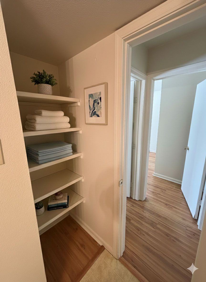 Hallway with linen shelving
